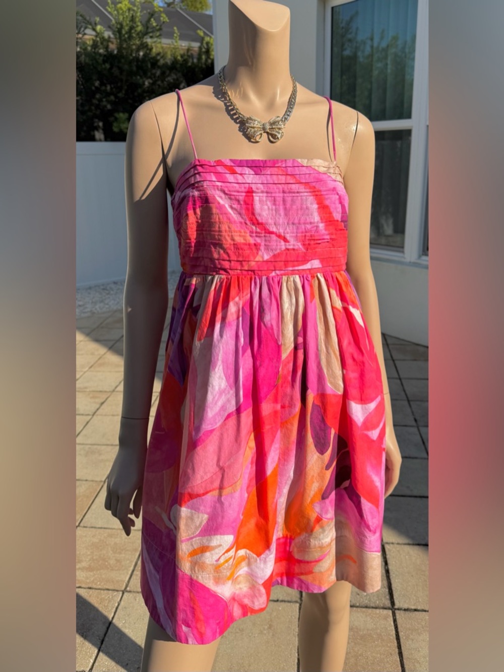 H&M Flirty Floral Print Mini Dress Pink Orange Purple 100% Cotton Size M - Picture 5 of 11